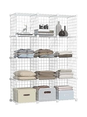 Nacario 12 Bölmeli Beyaz Renk Metal Tel Portatif Organizer Oyuncak Dolabı Kitaplık Raf Elbise Dolabı