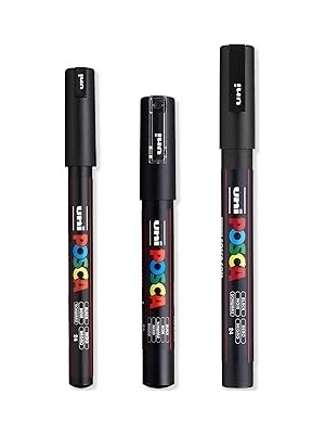 Nacario Posca - Ince - Ince Boya Marker Kalem Seti - Pc-1mr, Pc-1m, Pc-3m - Siyah Mürekkep - 3'lü Pak