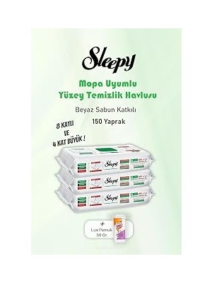 Nacario Sleepy Yaprak Beyaz Sabunlu 150 Yer Temizlik Havlusu 50 gr Pamuk