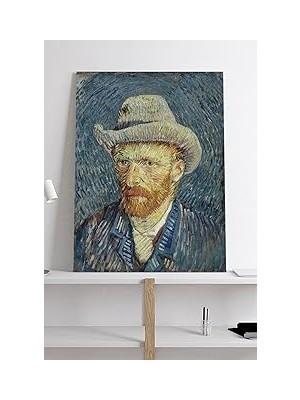 Nacario Postermanya (PSTER18896) Gri Fötr Şapkalı Otoportre - Van Gogh Sanatsal Kanvas Tablo 30 x 40