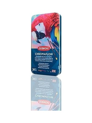 Nacario Derwent Chromaflow Renkli Kalem, 24'lü Set, Metal Kutuda, 3,5 mm Uç Kalınlığı, Yumuşak Dokulu Karış