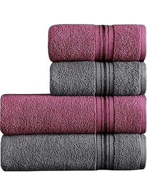 Nacario Mürdüm Molly Çift Renk Banyo Havlusu, 4'lü Paket 2 Parça (70X135),2 Parça (50X85) Yumuşak E