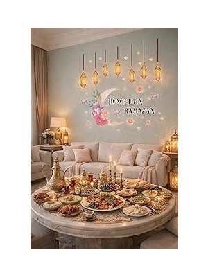 Nacario Sticker Hoş Geldin Ramazan Dekorlu Ahşap Kapı Süsü, Ramazan Süsleri, Ramazan Tavan Süsü Ramazan Ürü