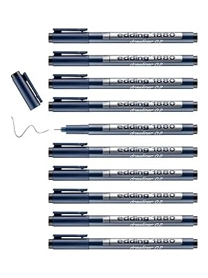 Nacario Edding 1880 Teknik Çizim Kalemi - Siyah - 10 Kalem - 0,2 mm Çizgi Genişliği