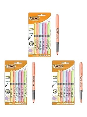 Nacario Bic Intensity Highlighter Pastel Marker Fosforlu Kalem 6'lı Blister, Su Bazlı Mürekkep, 6 Past