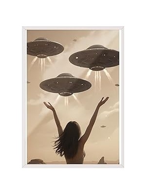 Nacario Zestia Beyaz Çerçeveli Tablo, Çölün Sessiz Tanığı – Kadın Ufo Karşılaşması Poster No: 1074
