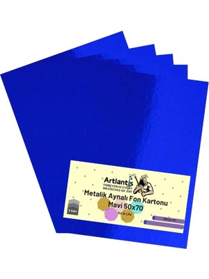 Mikasso Mavi 50X70 Metalik Aynalı Fon Kartonu 5 Adet 1 Paket Aynalı Metalik Fon Kartonu