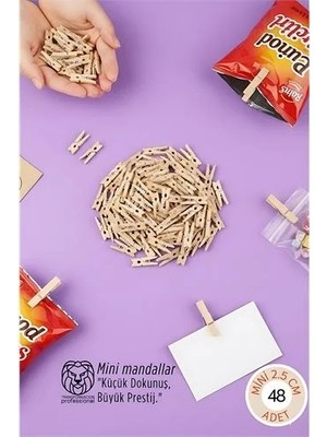 Aslanoğlu Store 48 Adet Mini Ahşap Mandal 2,5 cm - Fotoğraf Sunum, Paketleme ve Dekoratif Not Tutucu Seti 722781