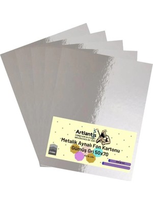 Mikasso Gümüş Gri 50X70 Metalik Aynalı Fon Kartonu 5 Adet 1 Paket Aynalı Metalik Fon Kartonu