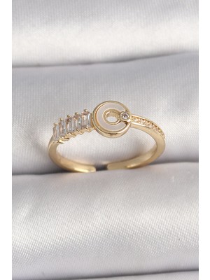 Zenvia Pirinç Gold Renk Zirkon Taşlı Ayarlanabilir Kadın Yüzük TJ-BYK3561