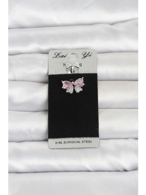 Renas Store 316L Cerrahi Çelik Pembe Fiyonk Model Göbek Piercing
