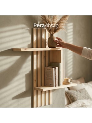 Pera Wooden Fence Çift Raflı Ahşap Duvar Rafı 60X60 cm