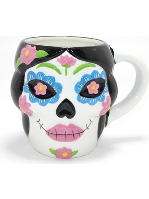 Renas Store Day Of The Dead Şeker Kurukafa Tasarımlı 3D Seramik Kupa Bardak ALK4893