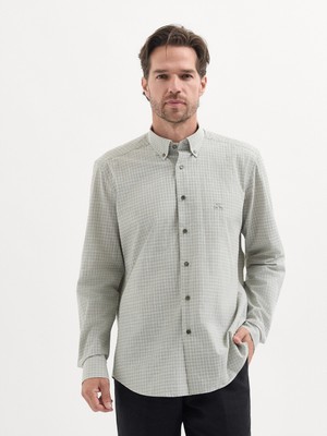 Karaca Yeşil Modern Fit %100 Pamuk Çizgili Gömlek