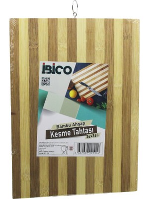 Renas Store Beyaz Çi̇zgi̇li̇ Ahşap Bambu Kesi̇m Panosu - Kesme Tahtasi Metal Kulplu 26 x 36 x 1.4cm (5528)