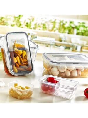 Renas Store 2 Bölmeli Sızdırmaz Contalı Kilitli Kapaklı 1 Litre Erzak Saklama Kabı -LC505 (5528)