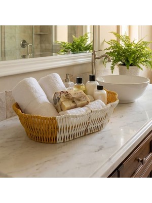 Renas Store Oval Çift Renkli Plastik Rattan Ekmek ve Meyve Sepeti - Çok Amaçlı Banyo ve Mutfak Düzenleyici - Yı