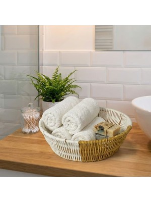 Renas Store Yuvarlak Çift Renkli Plastik Rattan Ekmek ve Meyve Sepeti - Çok Amaçlı Banyo ve Mutfak Düzenleyici