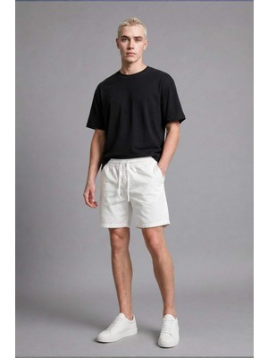 DeFacto Baggy Fit Elastik Bel Ekru Bermuda Şort H7389AX26HS