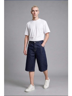 DeFacto %100 Pamuk Süper Baggy Fit Lacivert Bermuda Jean Şort I3978AX26HS
