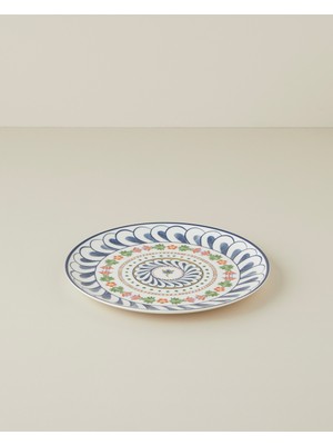 English Home Harmony Talavera Porselen Servis Tabağı 26 cm Beyaz - Lacivert