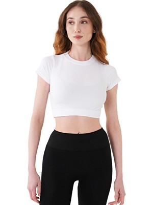 Musclecloth Nova Seamless Crop T-Shirt Beyaz