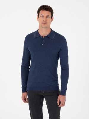 Cacharel Erkek Indigo Slim Fit Pamuk Karışımlı Polo Yaka Triko Kazak 50318712-VR028