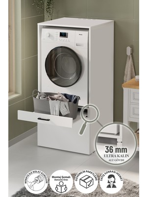 Bofigo Çamaşır Makinesi Dolabı Kurutma Makinesi Dolabı Banyo Dolabı Yakamoz Beyaz