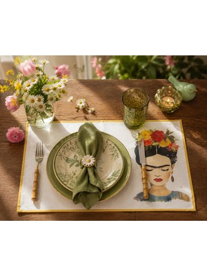 Sister Home Design Floral Fridaa Amerikan Servis Takımı – Premium Dijital Baskılı Dekoratif Supla | Ilkbahar Sofra Konsepti | Modern Bohem Masa Dekoru
