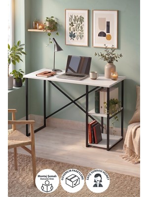 Bofigo 110X50 cm 2 Raflı Çalışma Masası Bilgisayar Masası Ofis Masası Ders Masası Ümit Beyaz