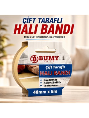 Bumy Çift Taraflı Halı Bandı 48 mm X 5 Metre Kaydırmaz Kaymaz Yapıştırma Sabitleme Kilim Paspas Bantı
