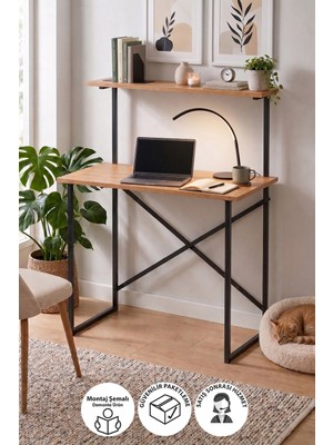 Bofigo 90X45 cm Raflı Çalışma Masası Laptop Masası Çocuk Çalışma Masası Ders Masası Atay Çam
