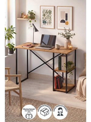 Bofigo 110X50 cm 2 Raflı Çalışma Masası Bilgisayar Masası Ofis Masası Ders Masası Ümit Çam