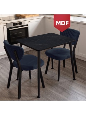Canisa Belek Serisi Mdf Sabit 60X90 Siyah Mermer Desen Mutfak Masası Takımı 2 Adet Sandalye