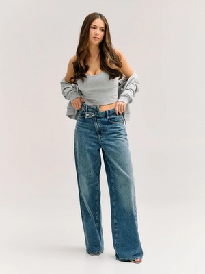Guess Gina Geniş Paça Kadın Mavi Jeans W6YAJPD1358-ESBR