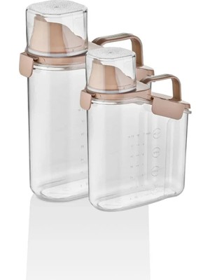 Vivart Bakliyat ve Deterjan 2'li Set Saklama Kabı - 1100 ml ve 1800 ml -Pembe