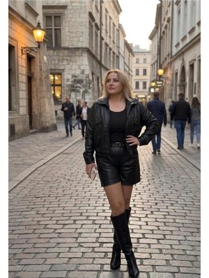 Fırfır Moda Deri Kemerli Şort