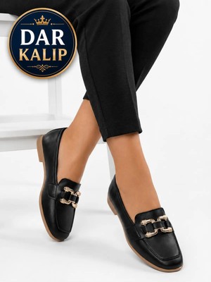 Dosa Shoes Kadın Loafer Babet Gold Tokalı Günlük Rahat Ofis Ayakkabısı Kaymaz Taban Şık Klasik