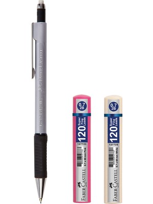 Faber-Castell 1347 Gümüş Versatil Kalem 0.7 Uç Boyutu ve 120'li Uç 2 Adet Seti ile Ergonomik Tasarım