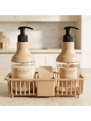 LE Paris 2’li Cam Sıvı Sabunluk Seti | El ve Bulaşık Sabunu Seti | Standlı Banyo Düzenleyici | 250 ml x 2