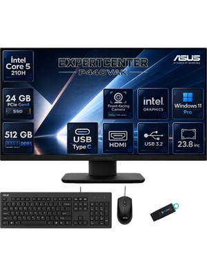 Asus Expertcenter Intel Core 5 210H 24 GB Ddr5 512 GB SSD 23.8 Inç Full Hd Windows 11 Pro All In One Bilgisayar P440VAK-INBPCA040RNP05