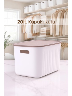 Urlove Beyaz Dolap Düzenleyici 20 Lt Kapaklı Saklama Kutusu Sepet Oyuncak Kutusu Organizer