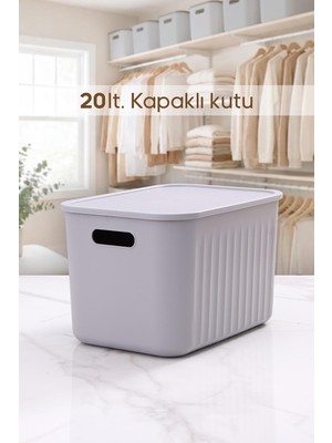 Urlove Gri Dolap Düzenleyici 20 Lt Kapaklı Saklama Kutusu Sepet Oyuncak Kutusu Organizer