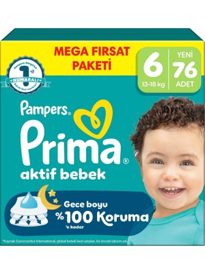 Prima Aktif Bebek Mega Fırsat Paketi 6 Beden 76 Adet