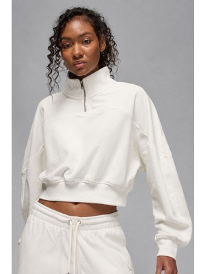 Nike Jordan Fleece Essential Çeyrek Fermuarlı Kadın Dik Yaka Sweatshirt Beyaz