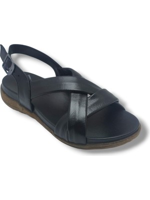 Ellanor S-687-26 Hakiki Deri Çapraz Bant Anatomik Taban Kadın Sandalet