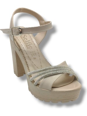 Selfie 4260-26 Rugan Taşlı Çapraz Bant Platform Topuk Fashion Kadın SANDALET(11CM)