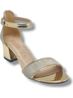Selfie 4270-26 Simli Rugan Tek Bant Orta Topuk Fashion Kadın Sandalet(5,5cm)
