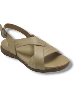 Ellanor S-687-26 Hakiki Deri Çapraz Bant Anatomik Taban Kadın Sandalet