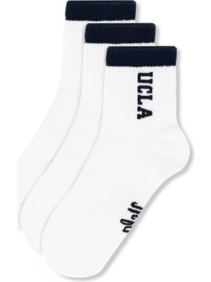 Ucla Julıo 3'Lü Beyaz Uzun Jakarlı Pamuk Standard Fit Unisex Çorap